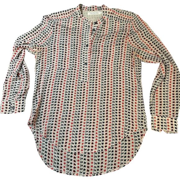 Isabel Marant Étoile Silk Blouse Red & Navy Star Dove Print – Size FR 42 / US 10 - Picture 2 of 8